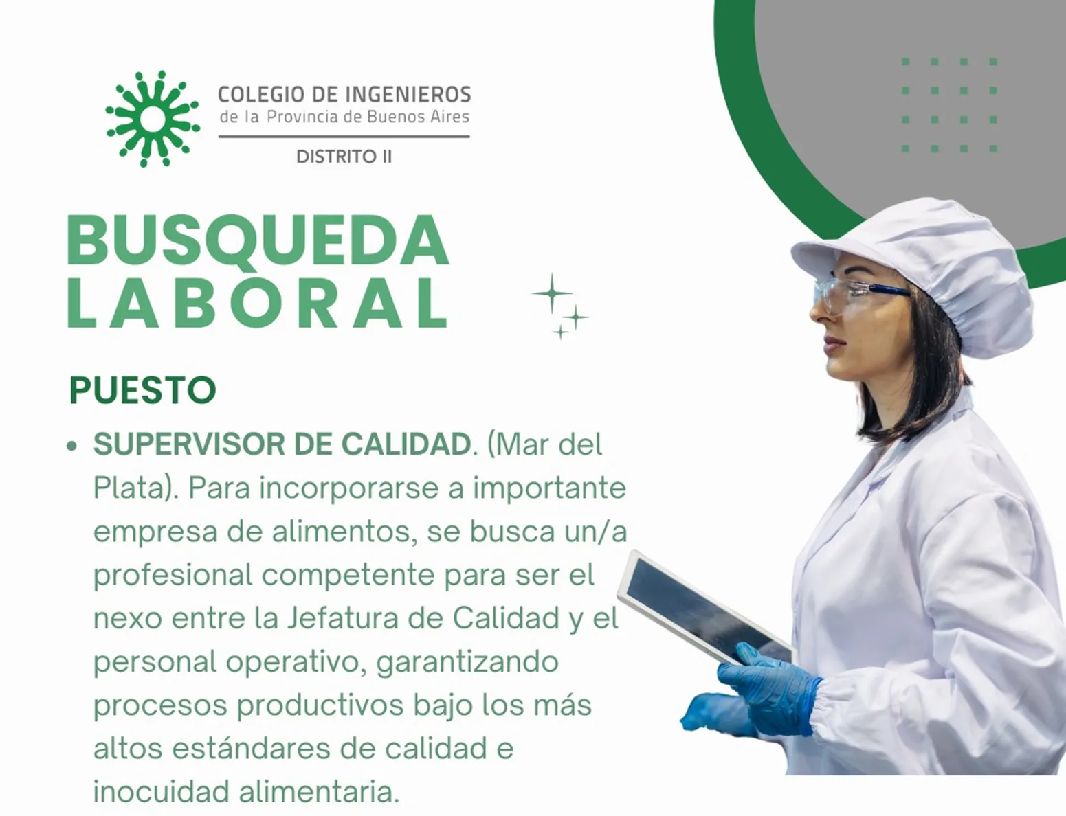 Importante empresa de Sierra de los Padres busca ingeniero en Alimentos o carreras afines Ingenieros