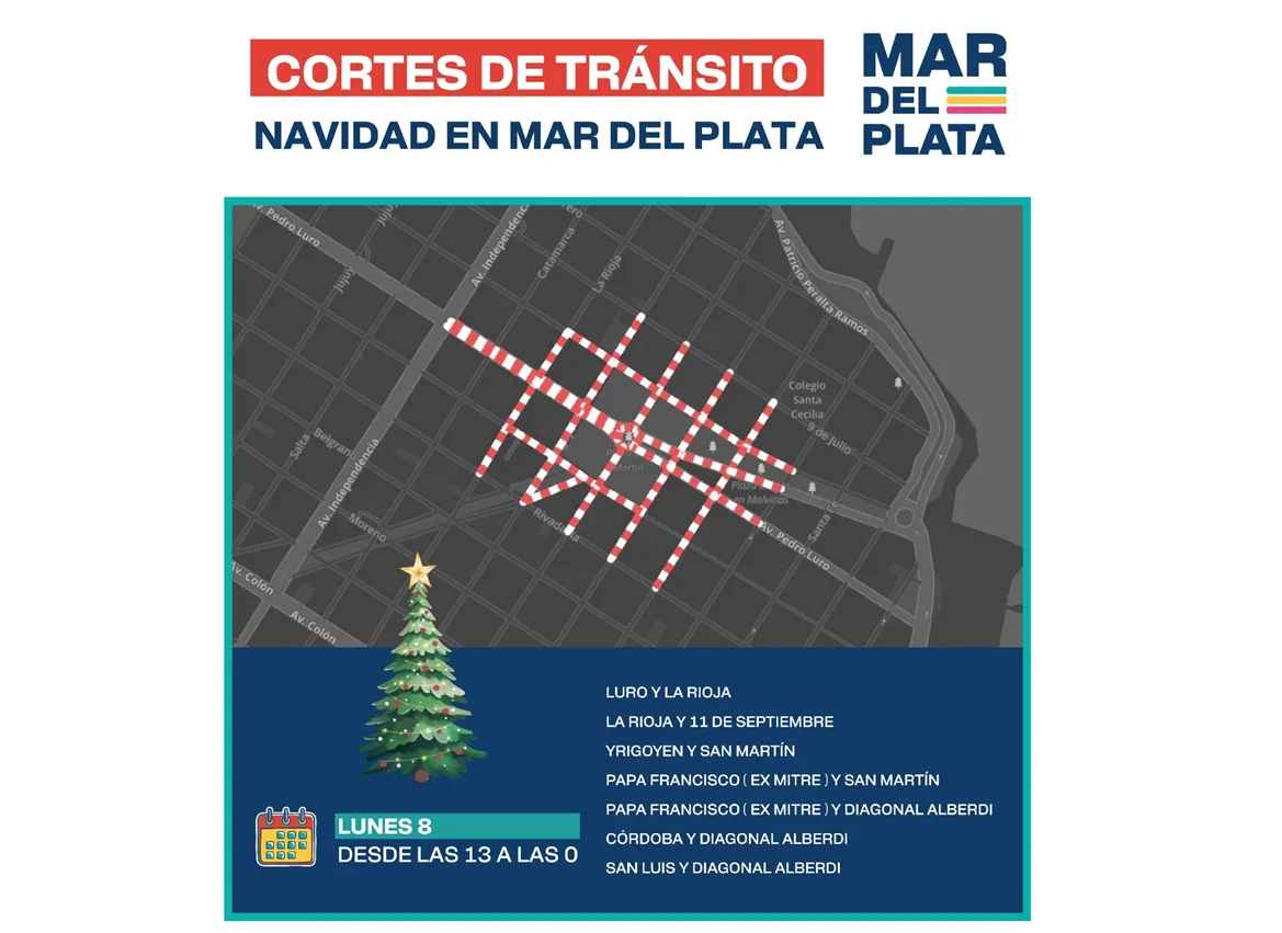 Mar del Plata en modo Navidad: este lunes se enciende el Árbol de Plaza San Martín con shows y desvíos de tránsito Mar del Plata en modo Navidad
