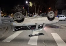 Persecución y vuelco en pleno centro: escapó de la Policía y terminó detenido
